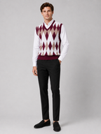 Men's argyle sweater vest – Wine full view – Edward & Lawsen