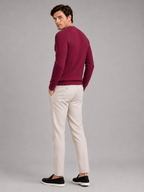 Men's cable knit crew neck sweater – Wine back view – Edward & Lawsen