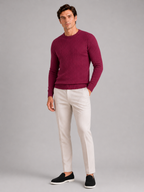 Men's cable knit crew neck sweater – Wine full view – Edward & Lawsen