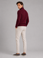Men's cable knit turtleneck sweater – Wine back view – Edward & Lawsen