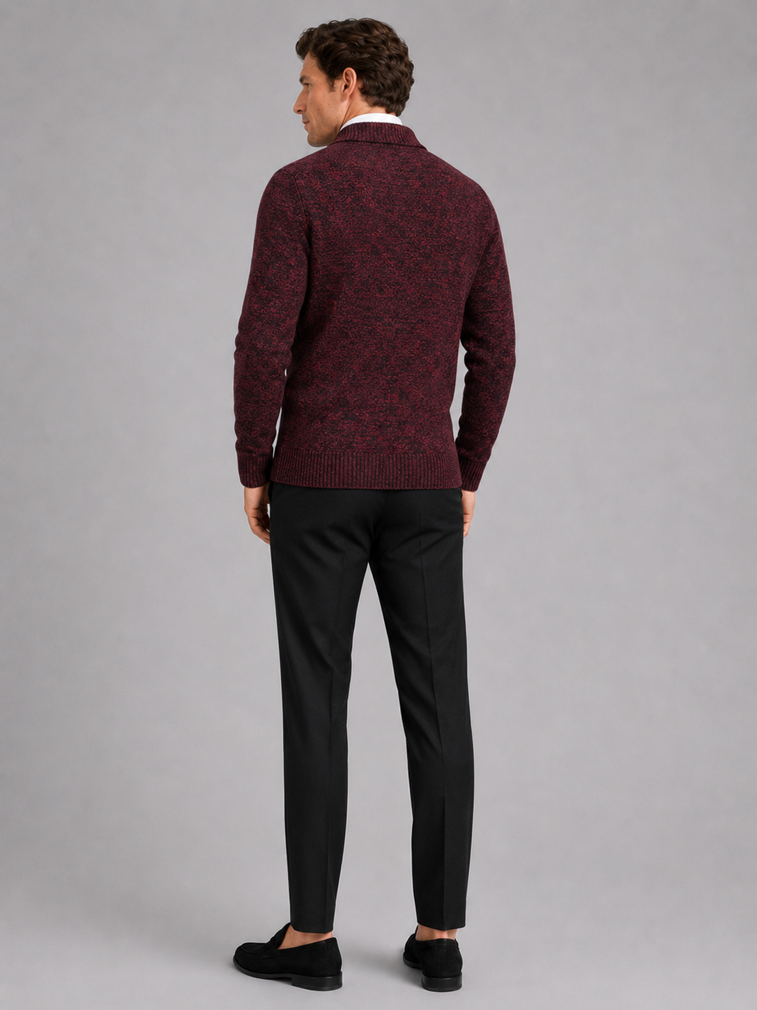 Men's V-neck cardigan – Wine back view – Edward & Lawsen