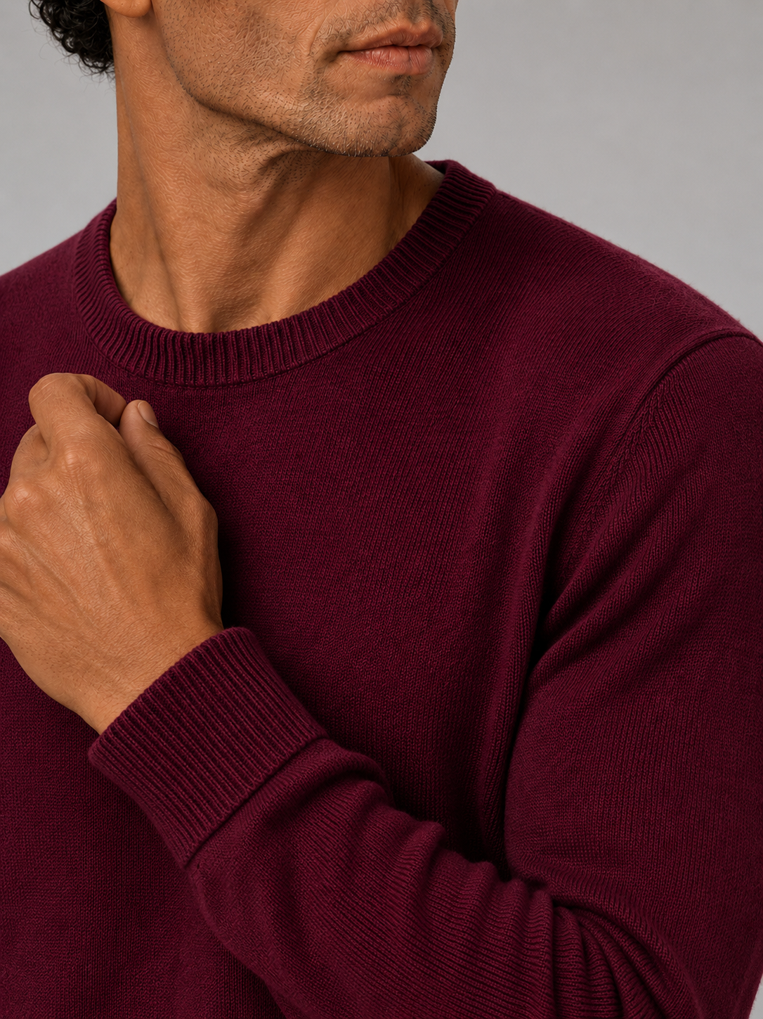 Men's crew neck knit sweater – Wine detail view – Edward & Lawsen