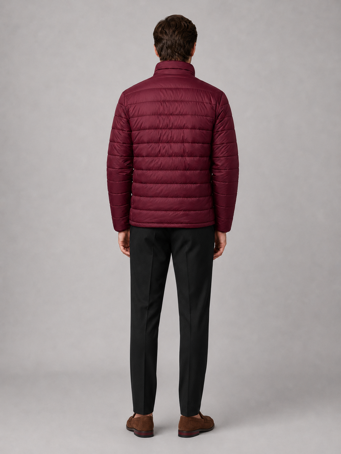 Men's puffer jacket – Wine back view – Edward & Lawsen