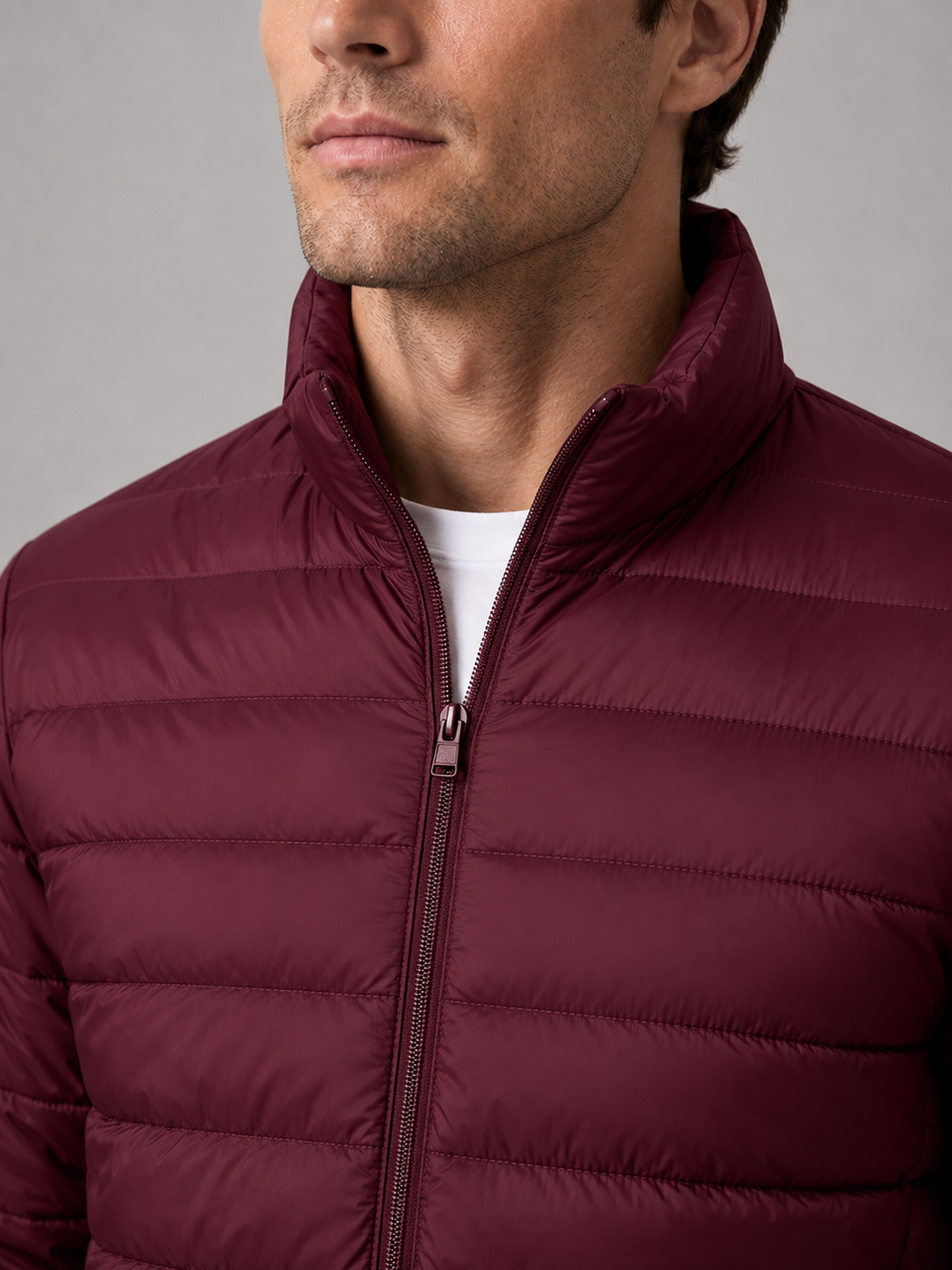 Men's puffer jacket – Wine detail view – Edward & Lawsen