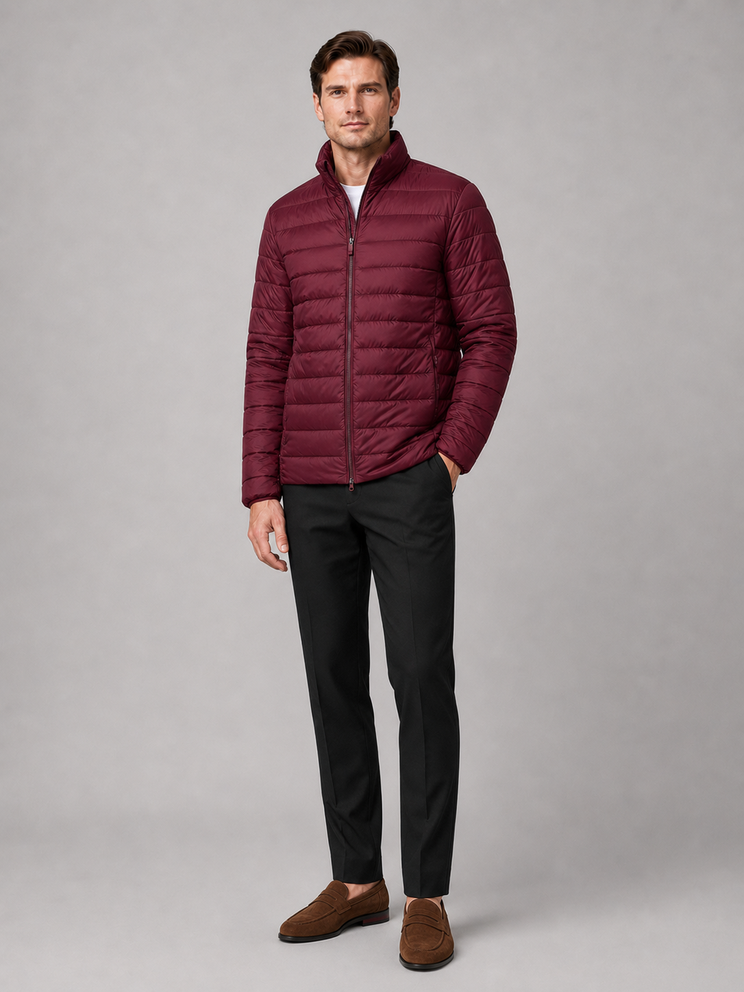 Men's puffer jacket – Wine full view – Edward & Lawsen