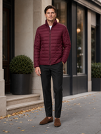 Men's puffer jacket – Wine lifestyle view – Edward & Lawsen