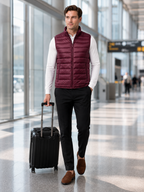 Men's ultralight puffer vest – Wine lifestyle view – Edward & Lawsen
