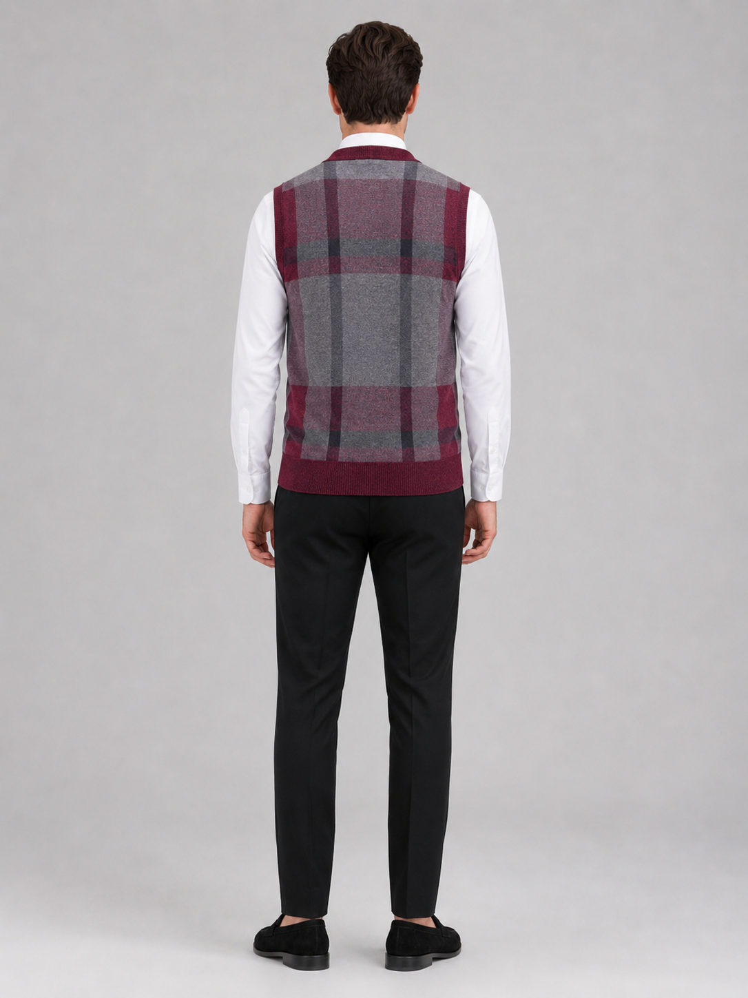 Men's fleece button-front vest – Wine back view – Edward & Lawsen