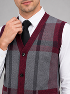 Men's fleece button-front vest – Wine detail view – Edward & Lawsen