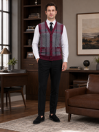 Men's fleece button-front vest – Wine lifestyle view – Edward & Lawsen
