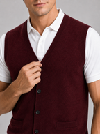 Men's knit sweater vest – Wine detail view – Edward & Lawsen