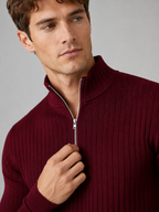 Men's quarter zip mock neck sweater – Wine detail view – Edward & Lawsen