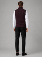 Men's full zip stand collar vest – Wine back view – Edward & Lawsen