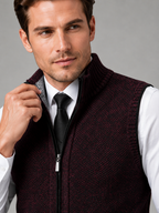 Men's full zip stand collar vest – Wine detail view – Edward & Lawsen
