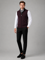 Men's full zip stand collar vest – Wine full view – Edward & Lawsen