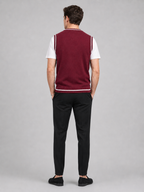 Men's patchwork sweater vest – Wine back view – Edward & Lawsen