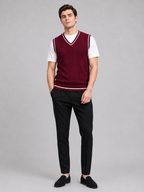 Men's patchwork sweater vest – Wine full view – Edward & Lawsen