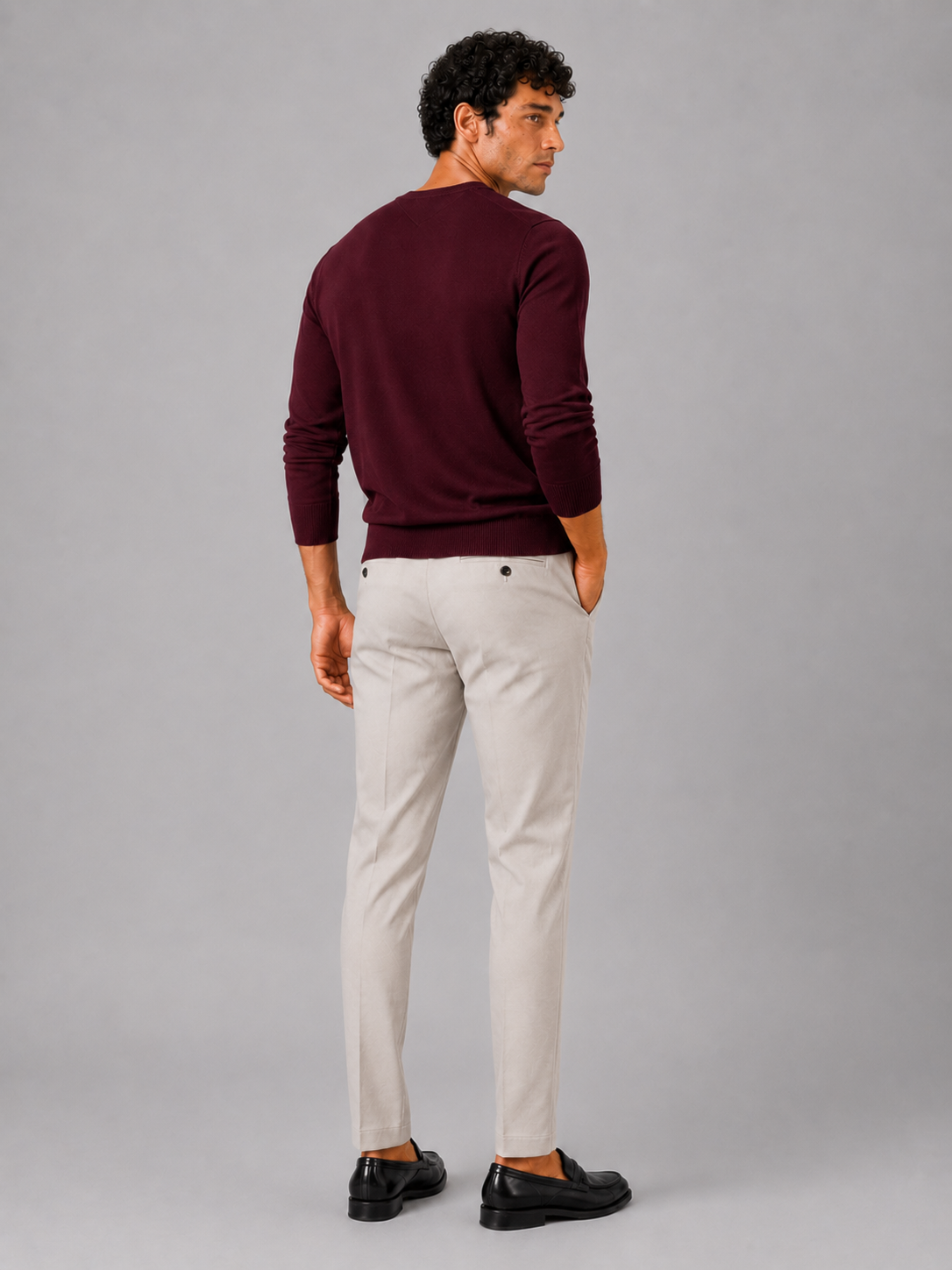 Men's V-neck sweater – Wine back view – Edward & Lawsen