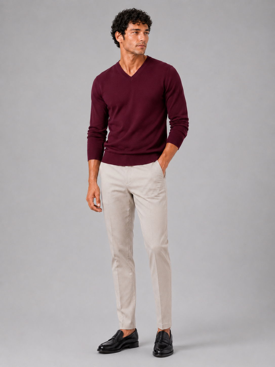 Men's V-neck sweater – Wine full view – Edward & Lawsen