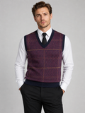 Men's diamond cable knit sweater vest – Wine front view – Edward & Lawsen