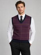 Men's diamond cable knit sweater vest – Wine front view – Edward & Lawsen