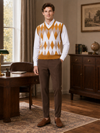 Men's argyle sweater vest – Yellow lifestyle view – Edward & Lawsen