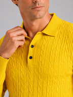 Men's cable knit V-neck polo – Yellow detail view – Edward & Lawsen