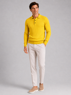 Men's cable knit V-neck polo – Yellow full view – Edward & Lawsen