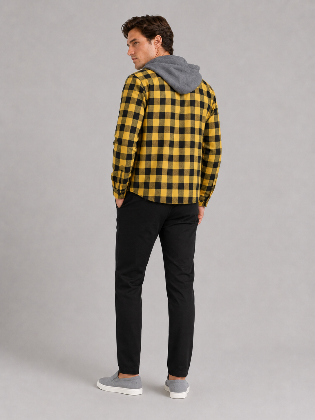 Men's plaid flannel jacket – Yellow back view – Edward & Lawsen