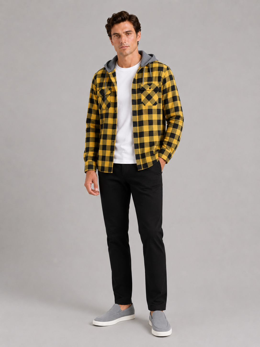 Men's plaid flannel jacket – Yellow full view – Edward & Lawsen
