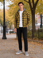 Men's plaid flannel jacket – Yellow lifestyle view – Edward & Lawsen