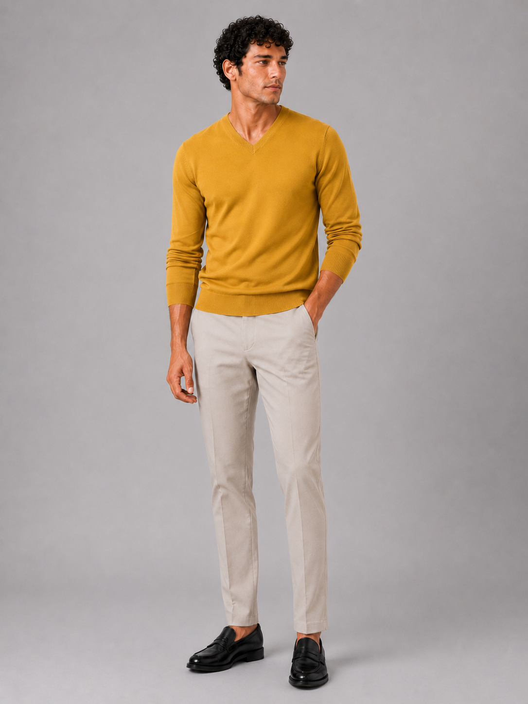 Men's V-neck sweater – Yellow full view – Edward & Lawsen