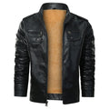 Men's teddy-lined faux-leather biker jacket – black – Edward Lawson