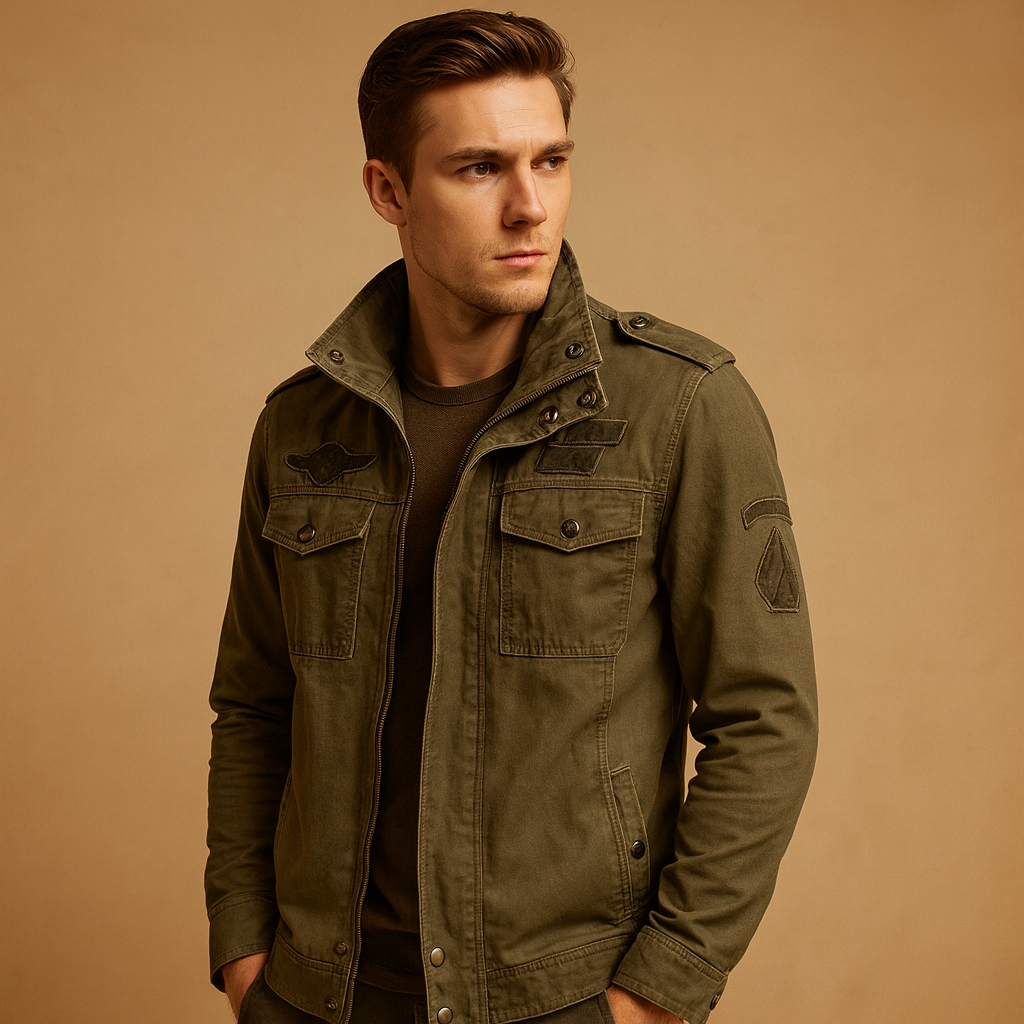 Men's military-inspired utility jacket – olive green – Edward Lawson