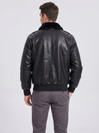 Men's black PU leather A-2 flight bomber jacket – Black back view – Edward & Lawsen