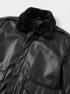 Men's black PU leather A-2 flight bomber jacket – Black detail view – Edward & Lawsen