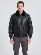 Men's black PU leather A-2 flight bomber jacket – Black front view – Edward & Lawsen