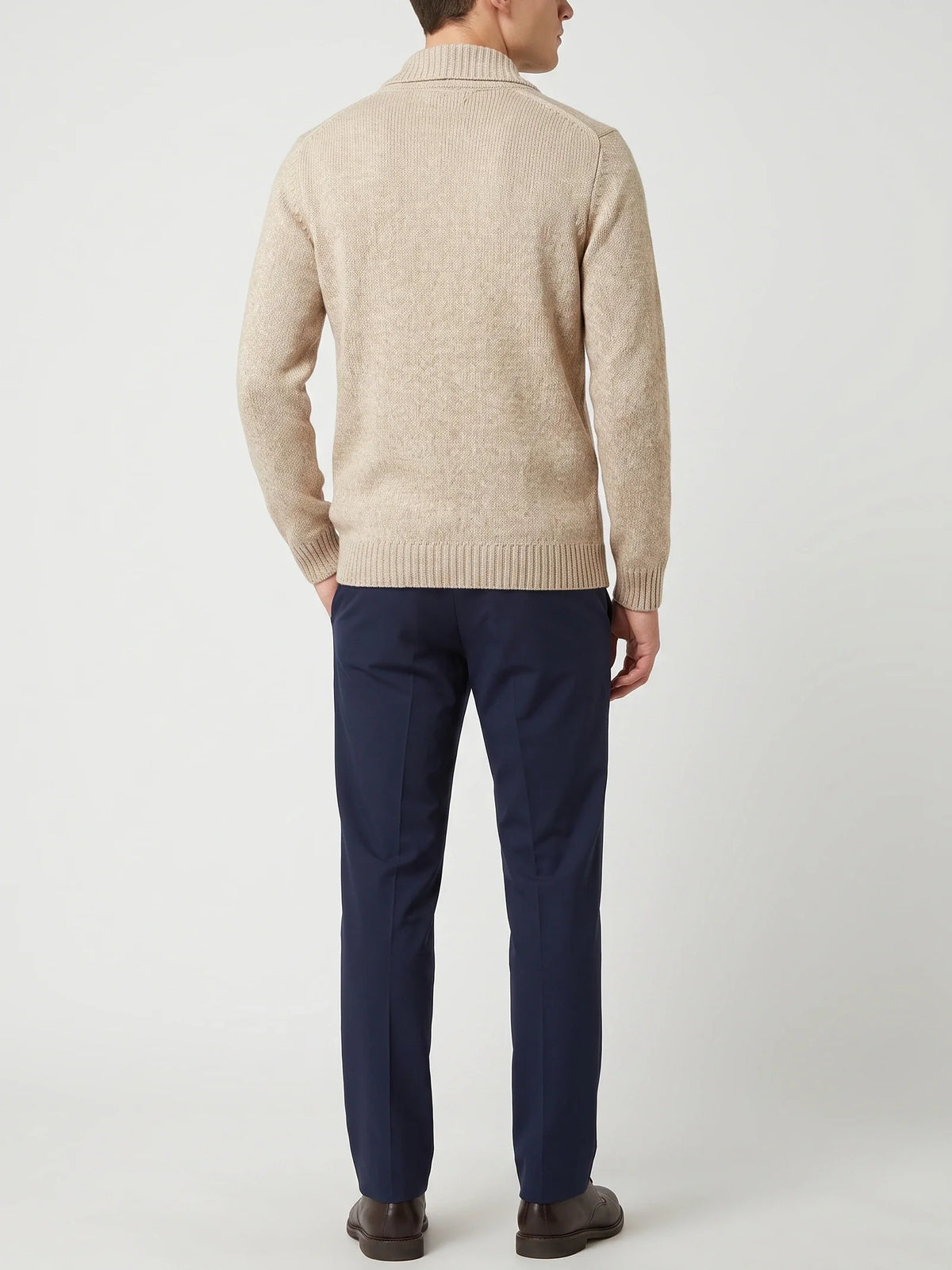 Men's double-button open front cardigan – Beige back view – Edward & Lawsen