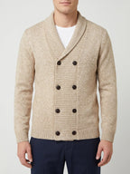 Men's double-button open front cardigan – Beige front view – Edward & Lawsen