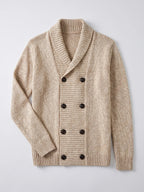 Men's double-button open front cardigan – Beige full view – Edward & Lawsen