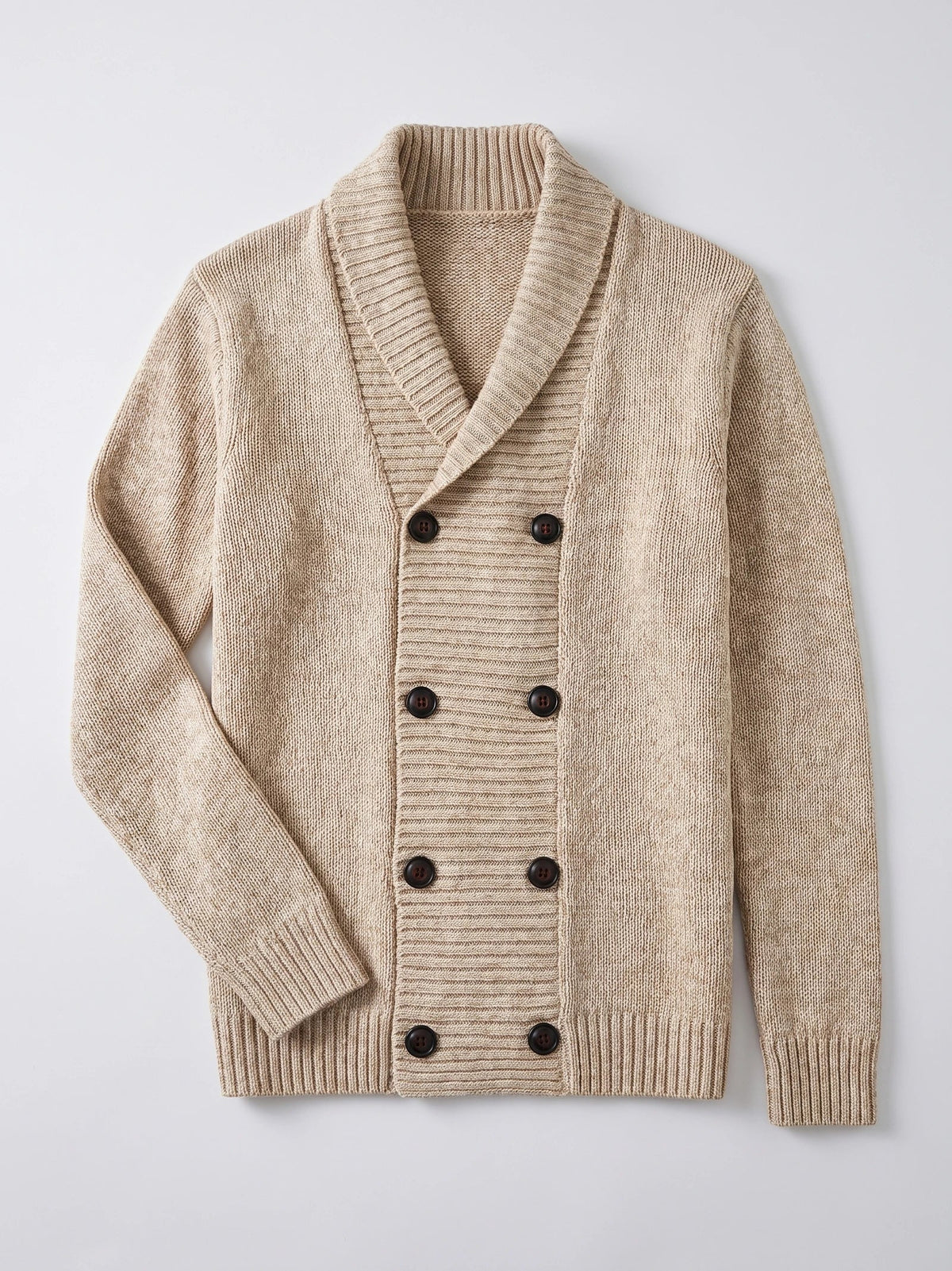 Men's double-button open front cardigan – Beige full view – Edward & Lawsen
