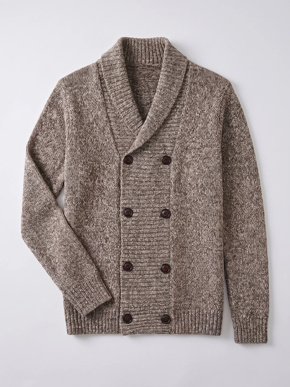 Men's double-button open front cardigan – Brown full view – Edward & Lawsen