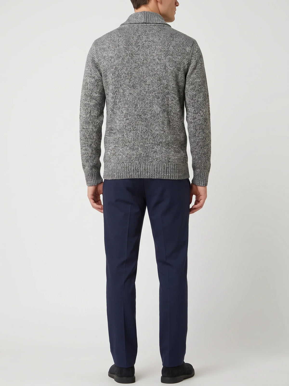 Men's double-button open front cardigan – Gray back view – Edward & Lawsen