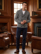 Men's double-button open front cardigan – Gray lifestyle view – Edward & Lawsen