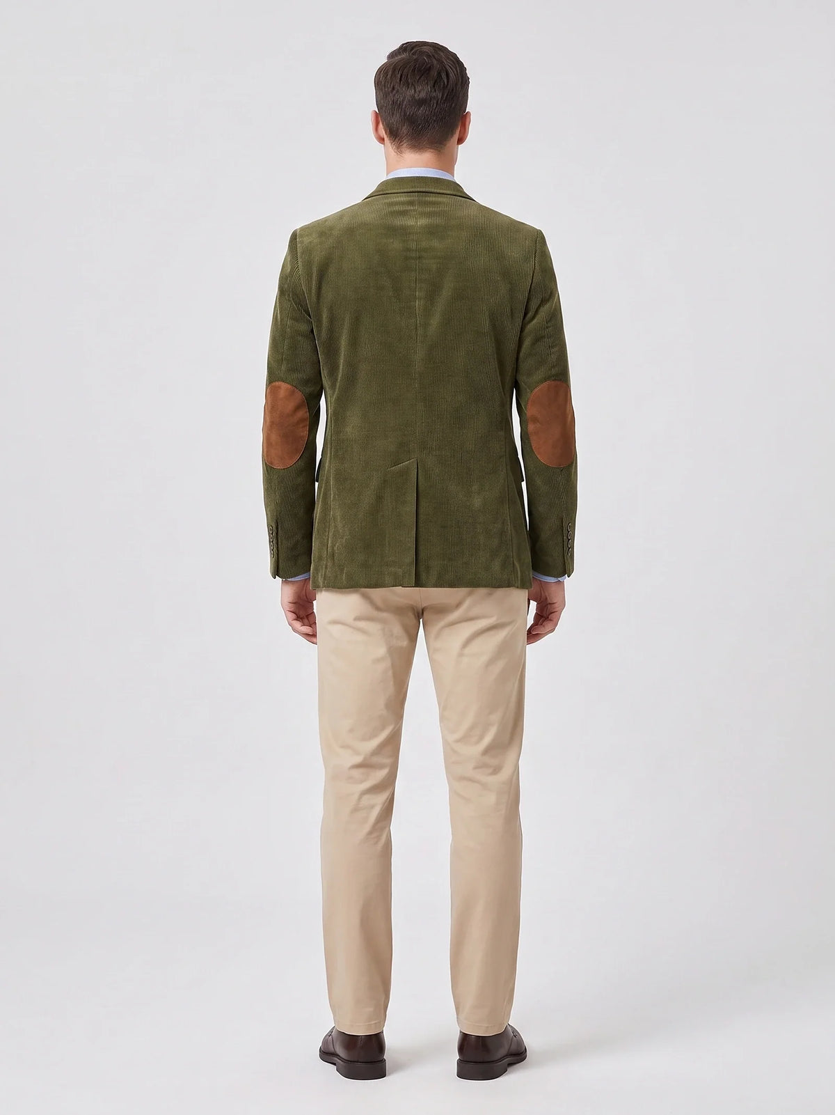Men's corduroy blazer with elbow patches – Green back view – Edward & Lawsen