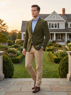 Men's corduroy blazer with elbow patches – Green lifestyle view – Edward & Lawsen
