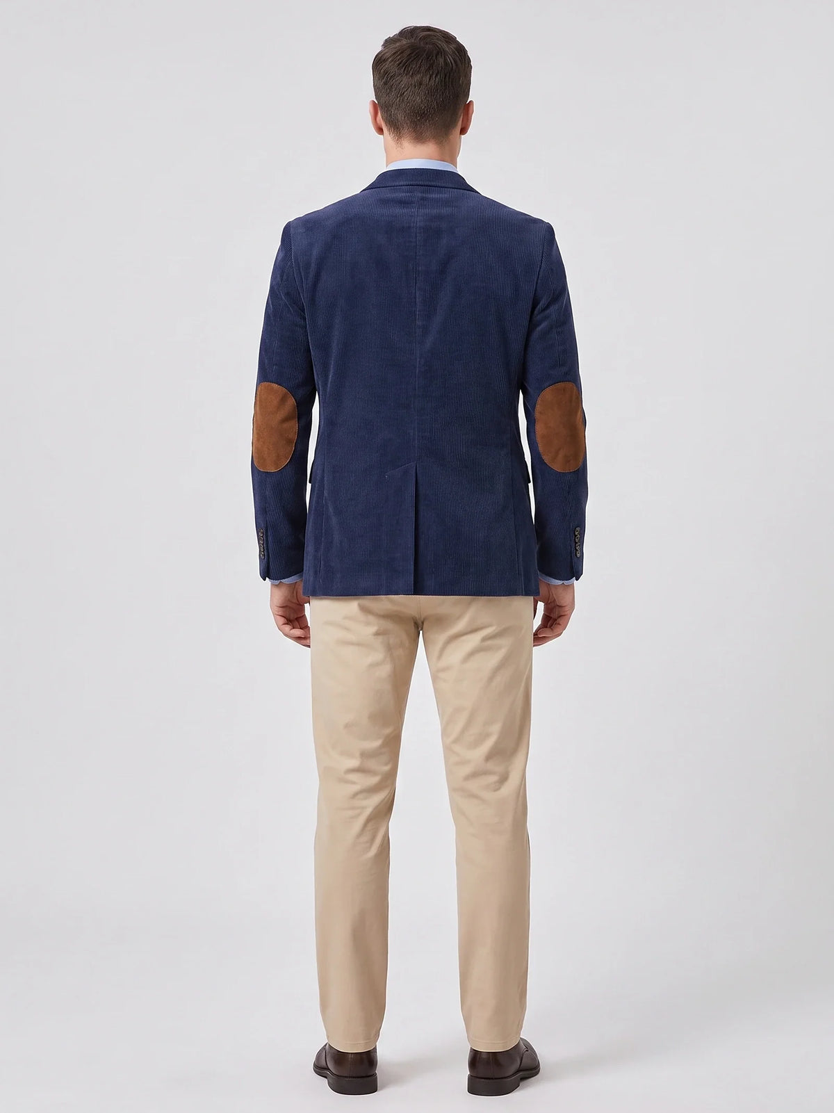 Men's corduroy blazer with elbow patches – Navy back view – Edward & Lawsen