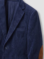 Men's corduroy blazer with elbow patches – Navy detail view – Edward & Lawsen