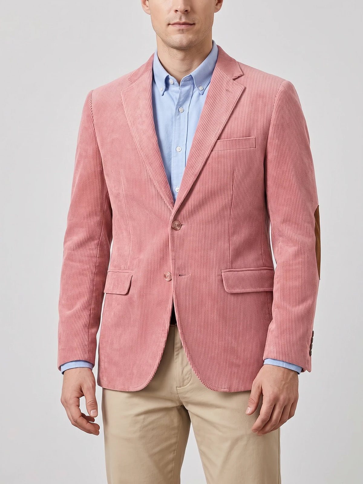 Men's corduroy blazer with elbow patches – Pink front view – Edward & Lawsen