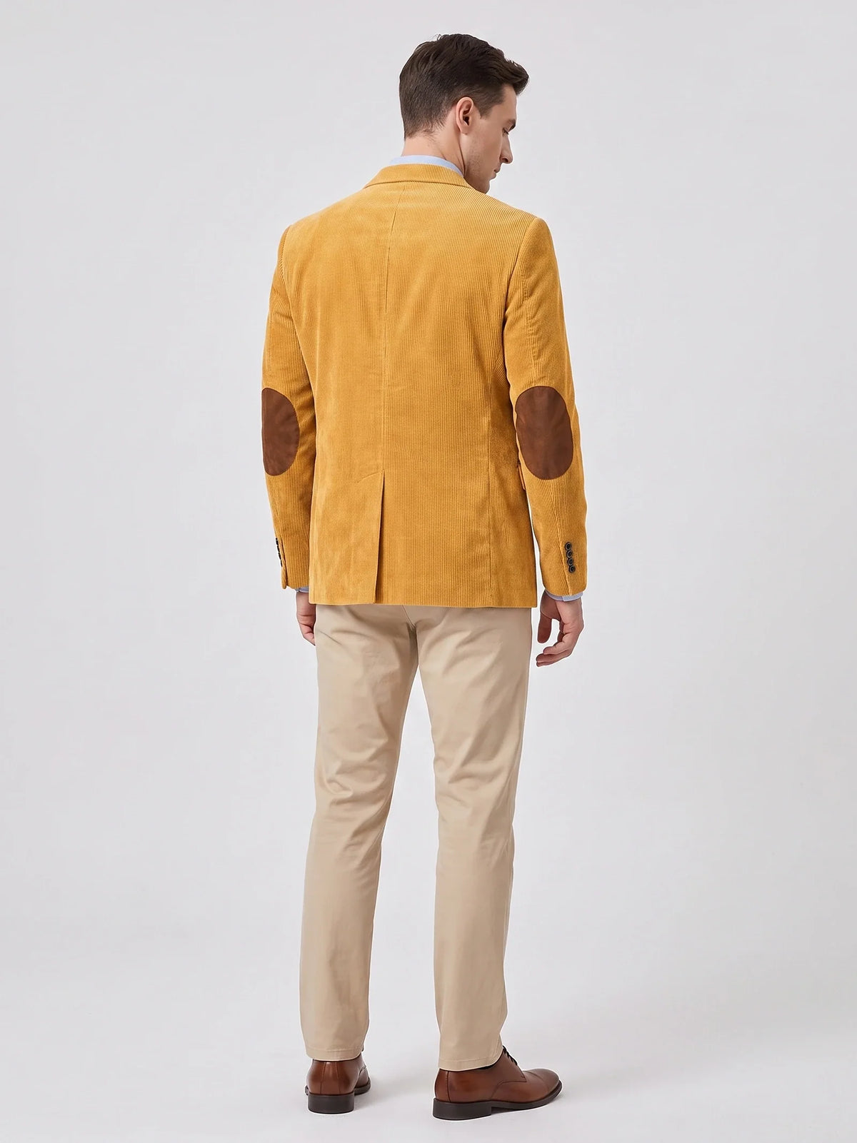 Men's corduroy blazer with elbow patches – Yellow back view – Edward & Lawsen